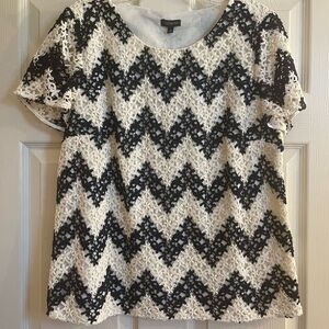 Talbots Black and White Chevron Lace Blouse NWT
